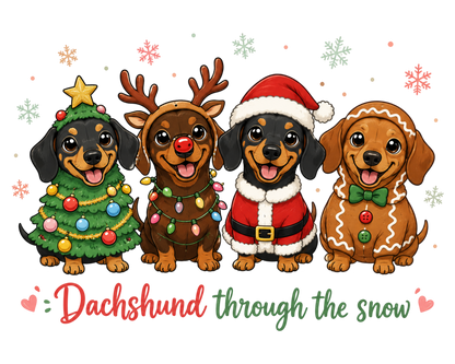 Christmas Dachshund Dogs PNG  Cute Holiday Dog Sublimation