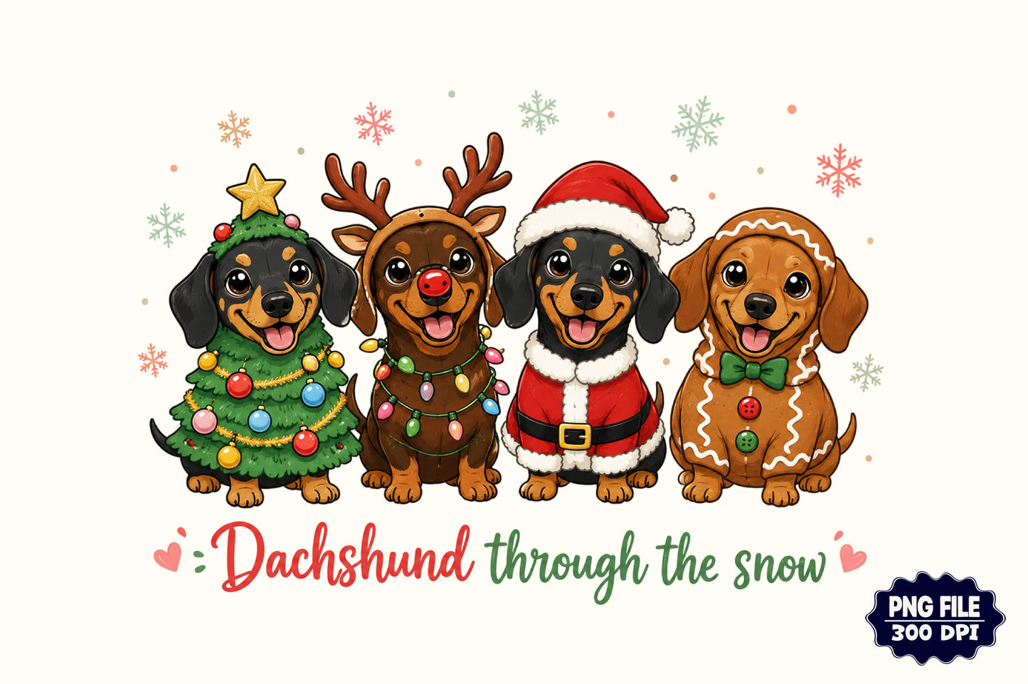 Christmas Dachshund Dogs PNG  Cute Holiday Dog Sublimation