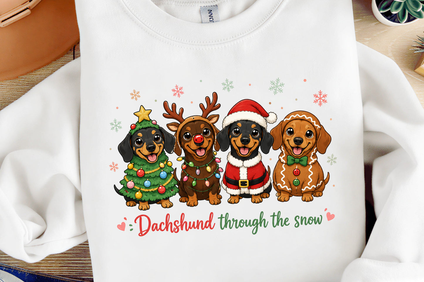 Christmas Dachshund Dogs PNG  Cute Holiday Dog Sublimation