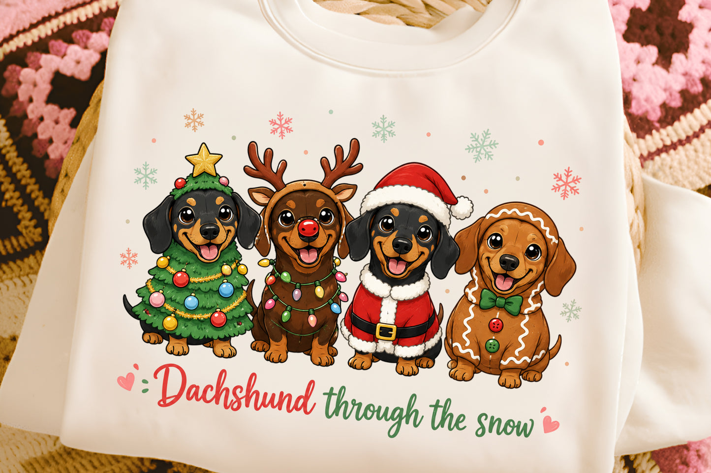 Christmas Dachshund Dogs PNG  Cute Holiday Dog Sublimation