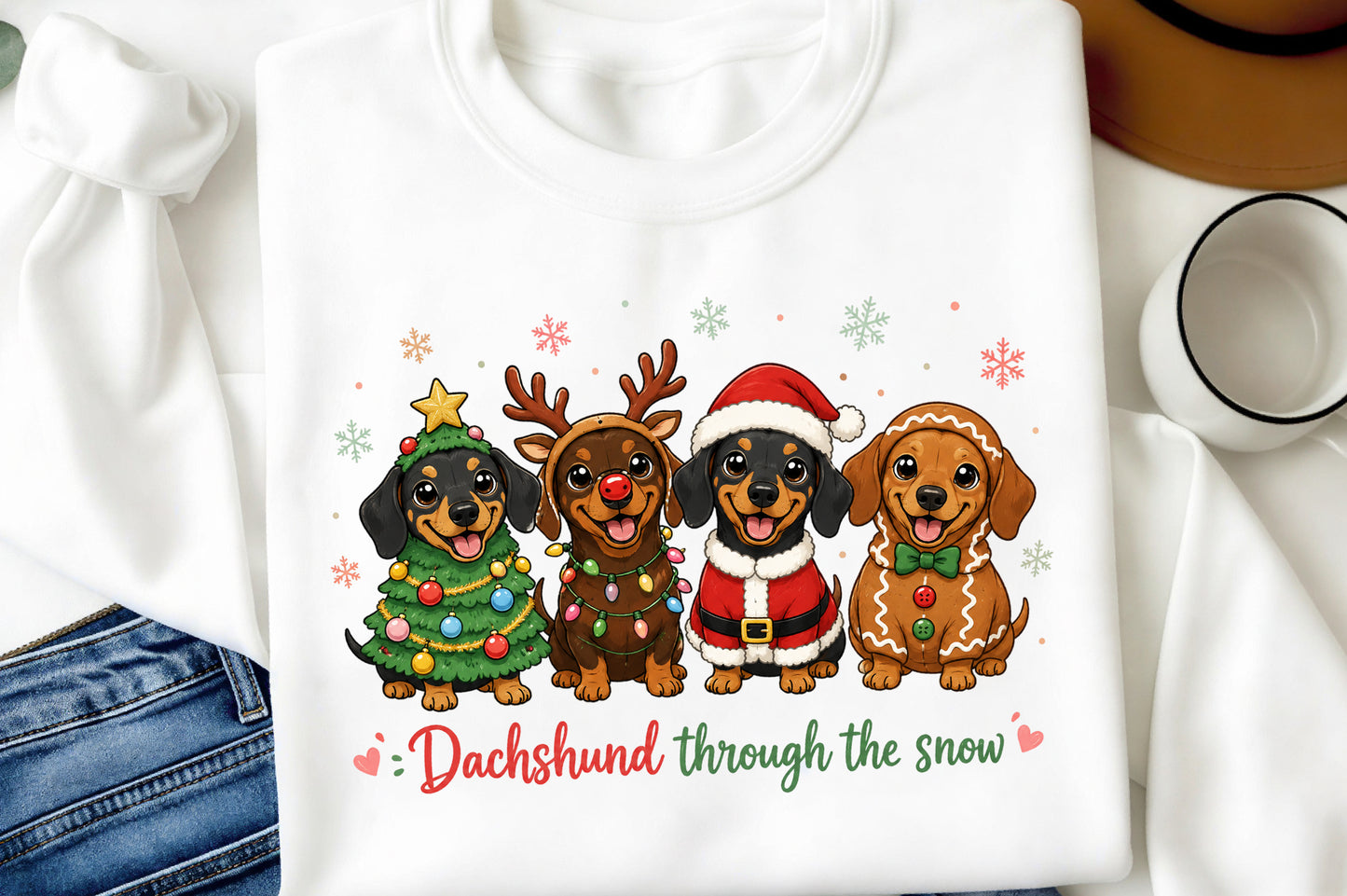 Christmas Dachshund Dogs PNG  Cute Holiday Dog Sublimation