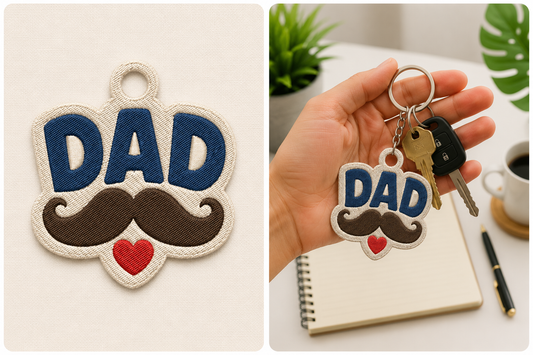 Dad 2 Keychain Embroidery Design – Cute Dad Machine Embroidery Pattern, Father Key Fob & Bag Charm Embroidery Design