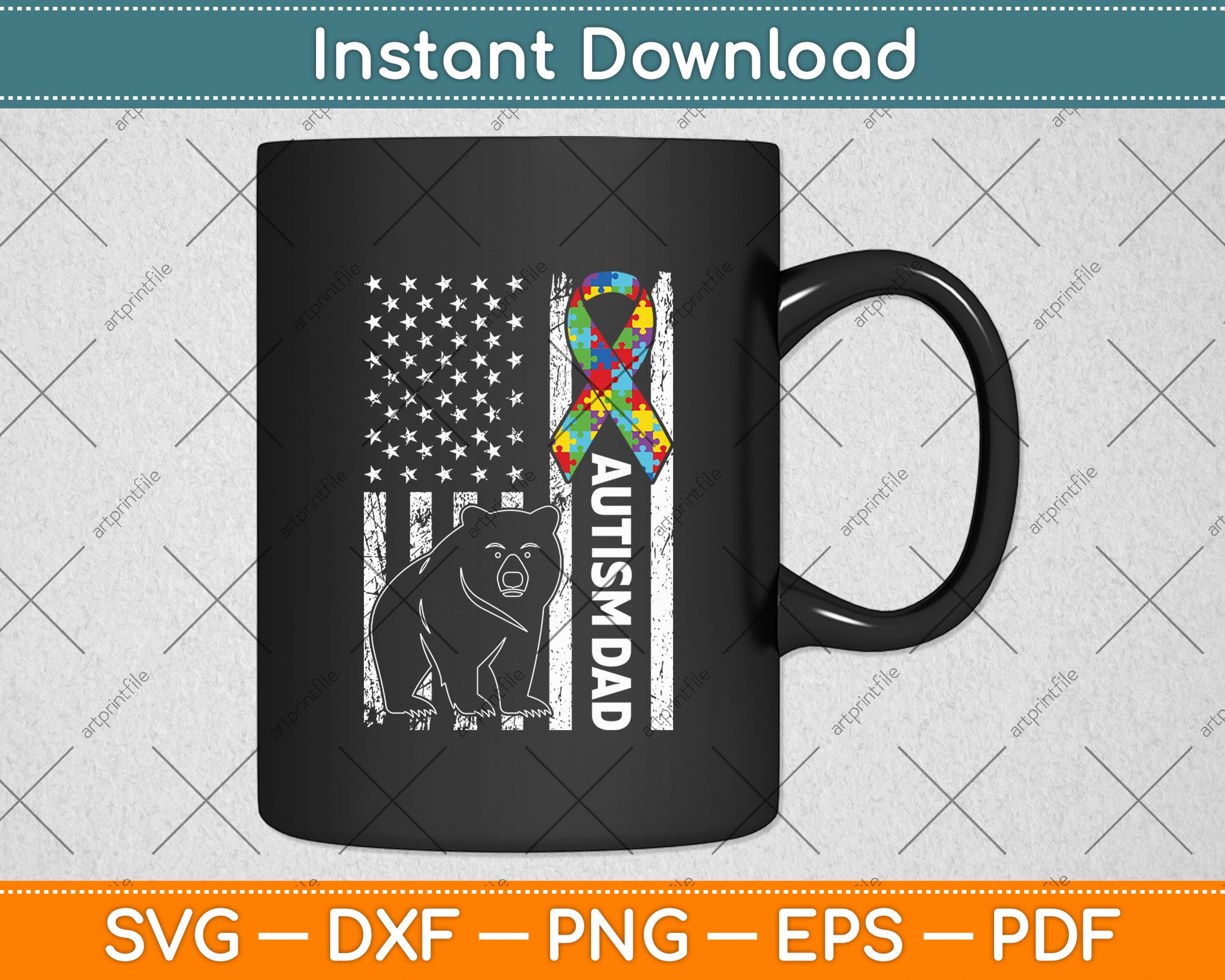Dad Autism Awareness American Flag Fathers Day Svg Digital Cutting File