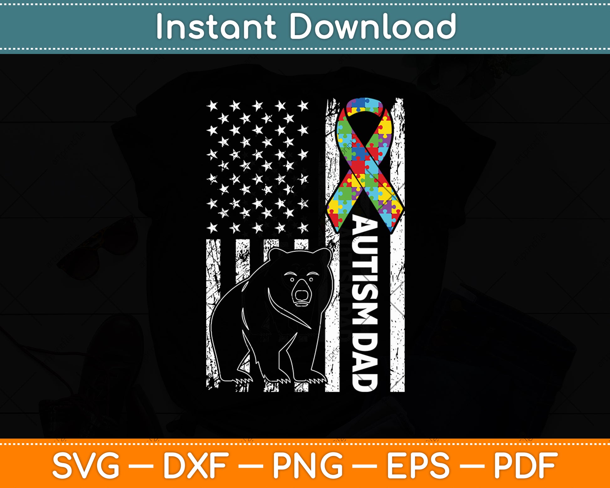Dad Autism Awareness American Flag Fathers Day Svg Digital Cutting File