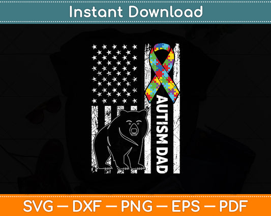 Dad Autism Awareness American Flag Fathers Day Svg Digital Cutting File