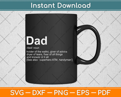 Dad Definition Fathers Day Svg Digital Cutting File