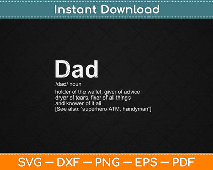 Dad Definition Fathers Day Svg Digital Cutting File