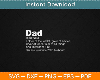 Dad Definition Fathers Day Svg Digital Cutting File
