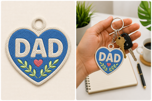 Dad Keychain Embroidery Design – Cute Father Machine Embroidery Pattern, Dad Key Fob & Bag Charm Embroidery Design