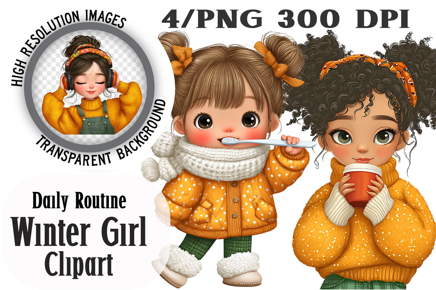 Daily Routine Winter Girl Clipart PNG