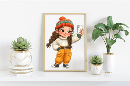 Daily Routine Winter Girl Clipart PNG