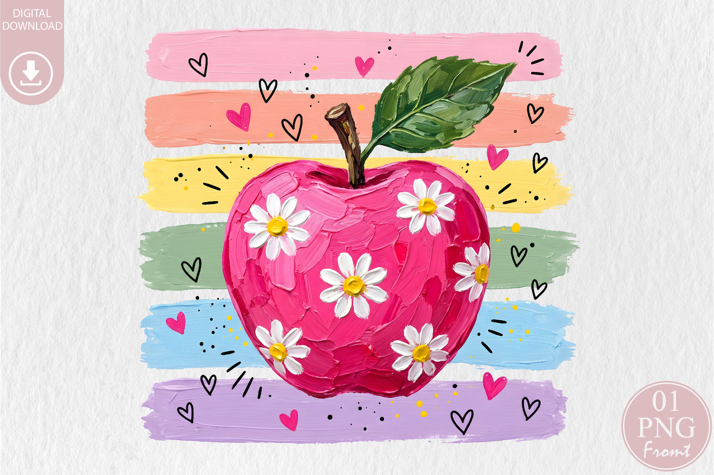 Daisy Apple Teacher PNG Back to School Sublimation