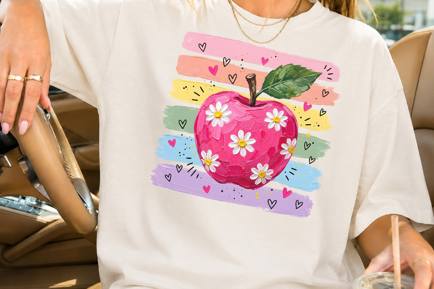 Daisy Apple Teacher PNG Back to School Sublimation