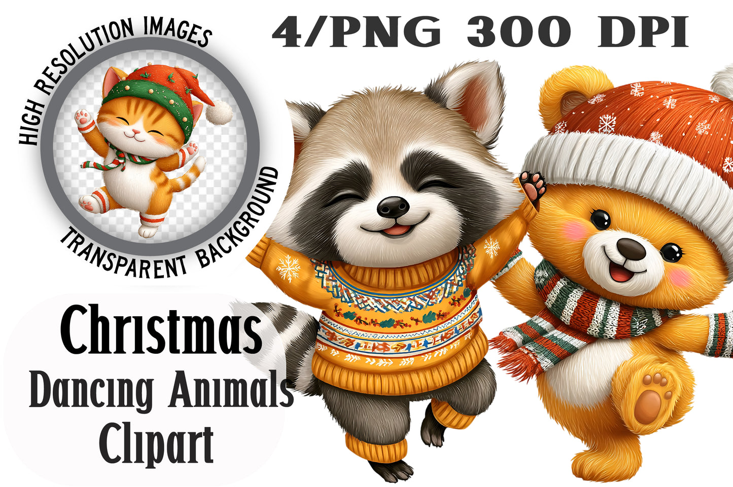 Christmas Dancing Animals Clipart PNG