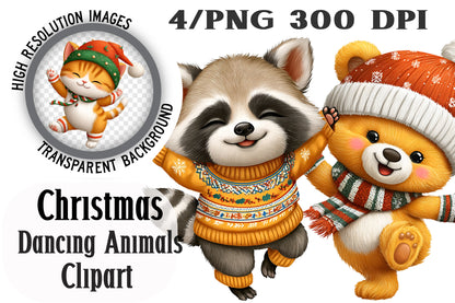Christmas Dancing Animals Clipart PNG