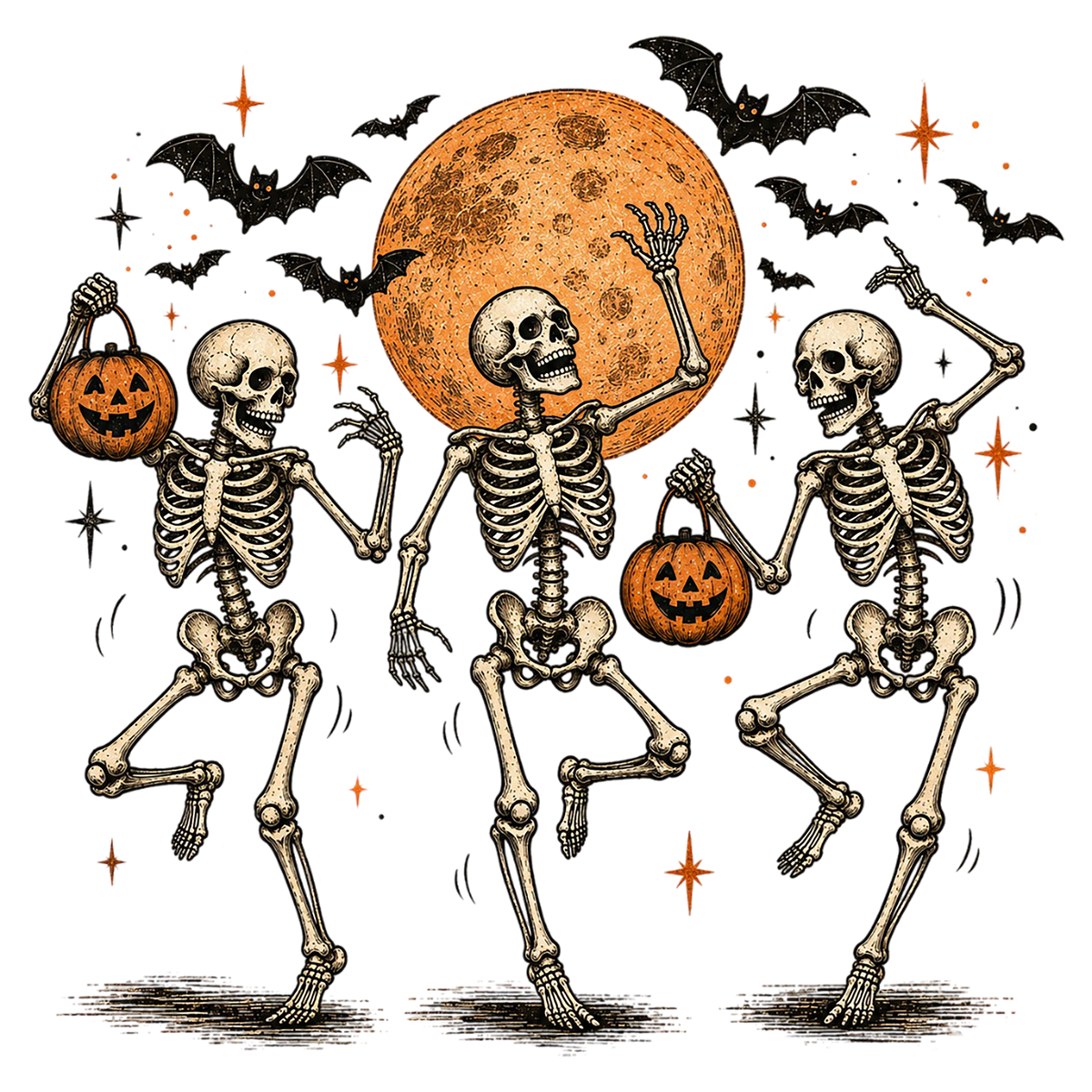 Dancing Skeletons Halloween Pumpkin PNG Clipart