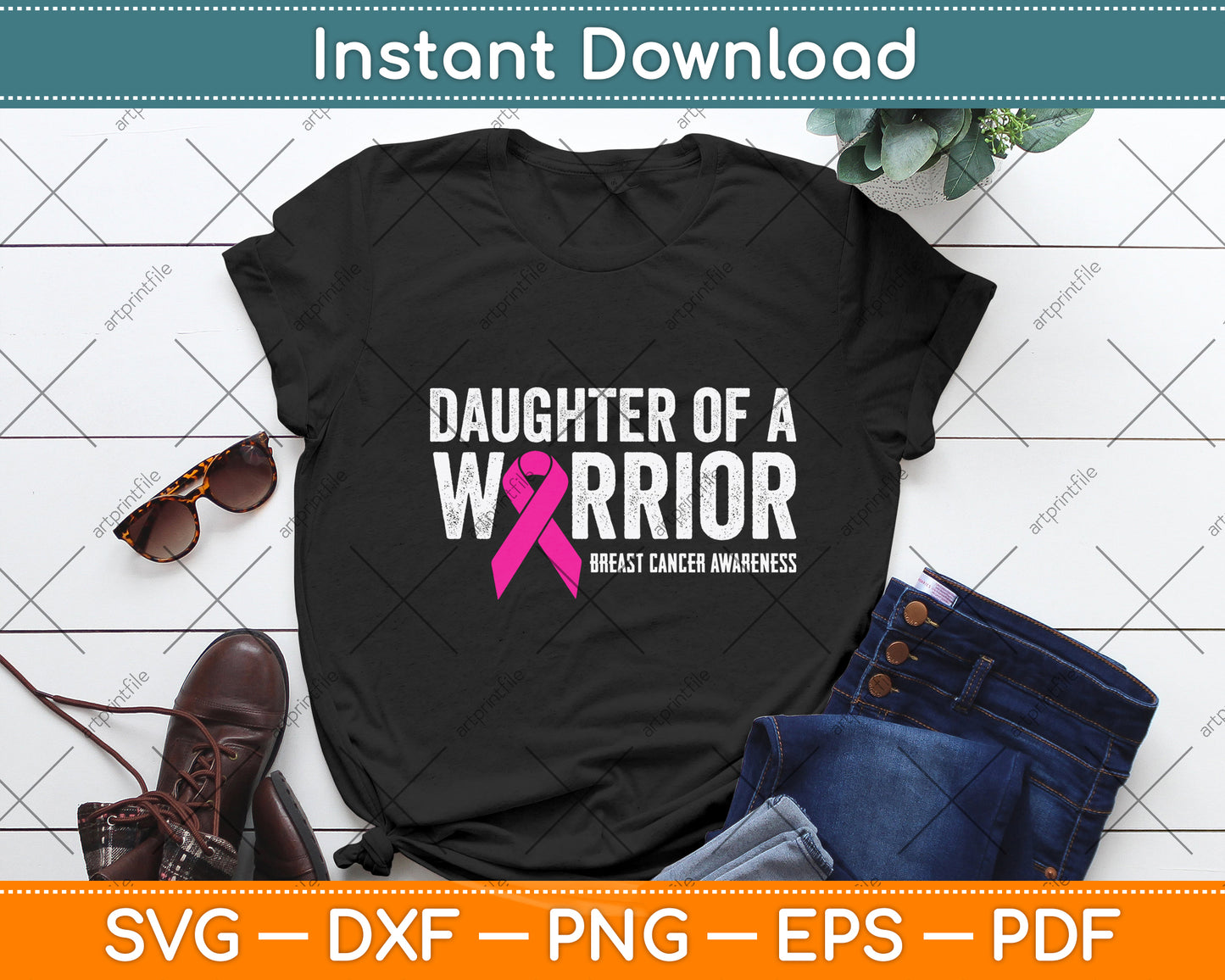 Daughter Of A Warrior Breast Cancer Awareness Svg Png Dxf Digital Cutting File