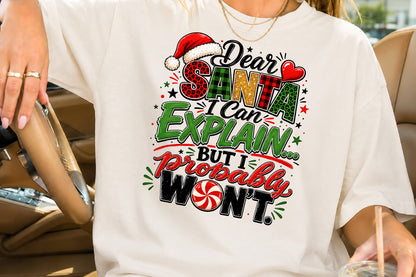Dear Santa I Can Explain But First Wine Christmas PNG Design