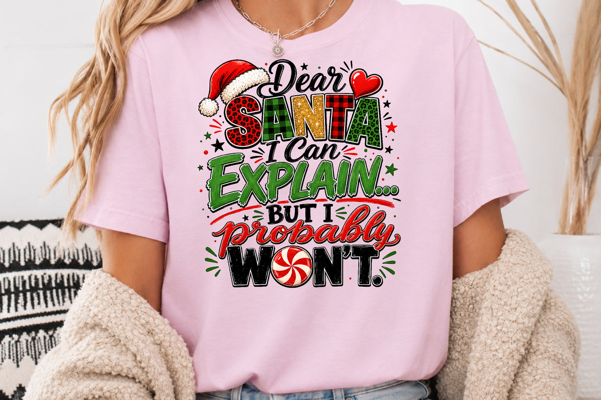 Dear Santa I Can Explain But First Wine Christmas PNG Design