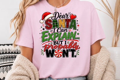 Dear Santa I Can Explain But First Wine Christmas PNG Design