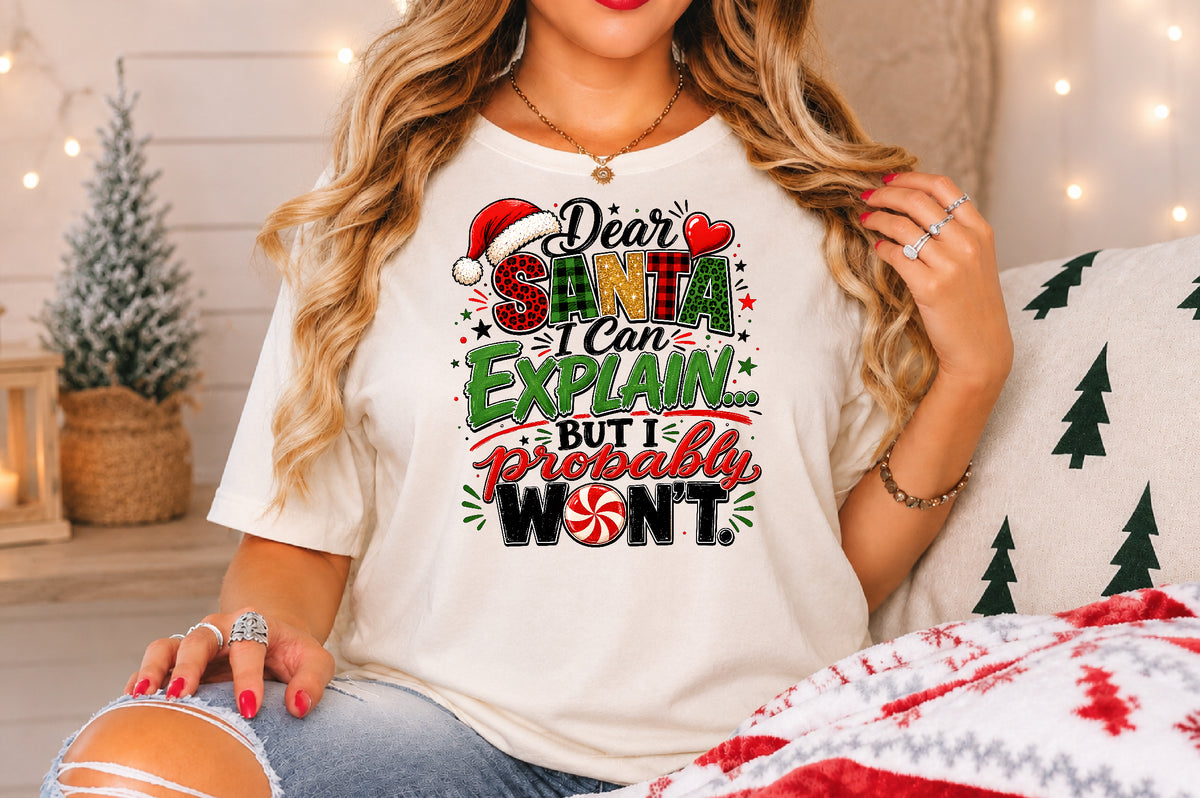Dear Santa I Can Explain But First Wine Christmas PNG Design