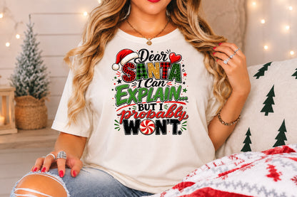Dear Santa I Can Explain But First Wine Christmas PNG Design