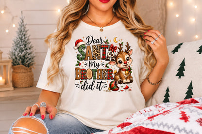 Dear Santa My Brother Did It PNG Funny Christmas Reindeer Sublimation