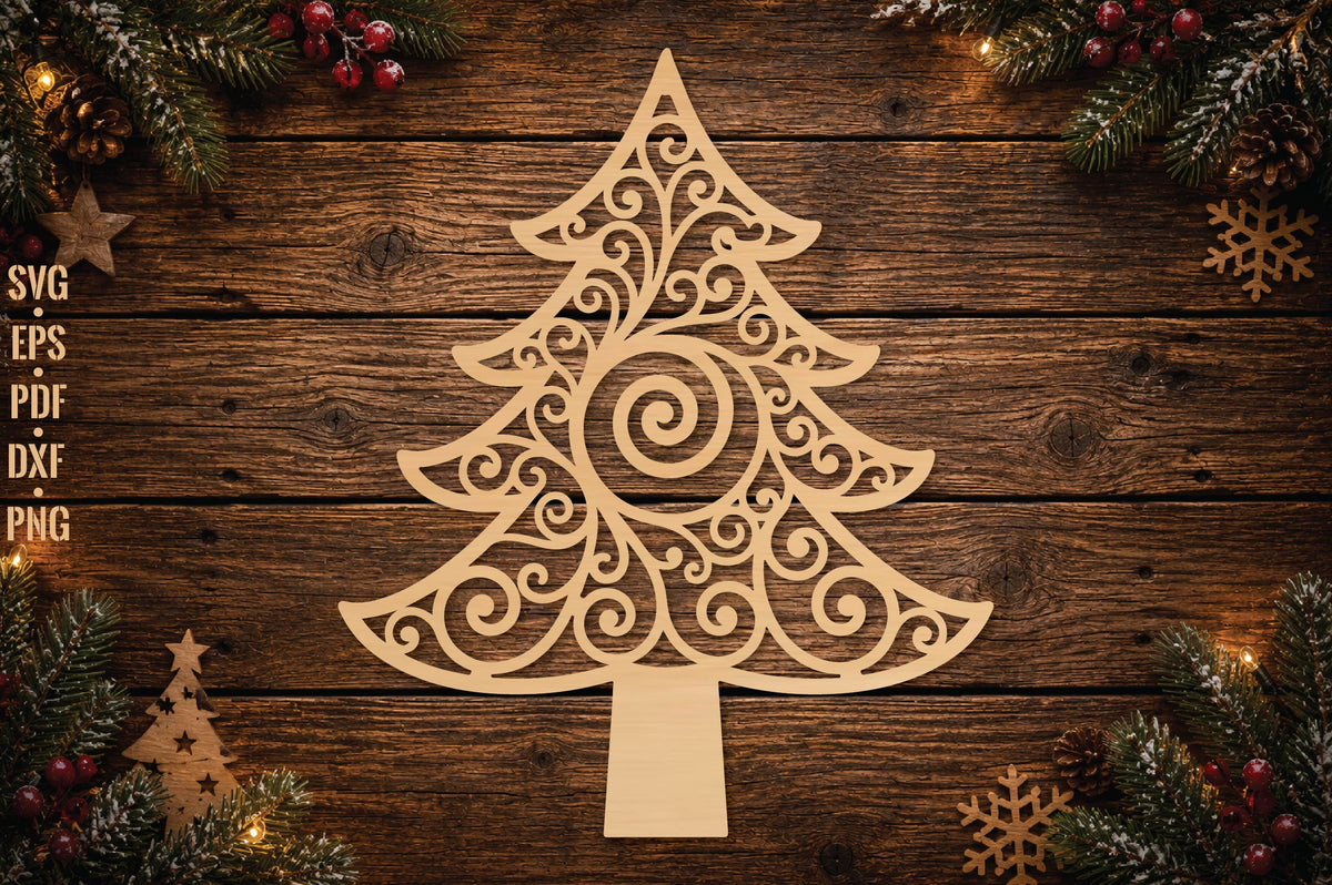 Decorative Christmas Tree Laser Cut SVG, Elegant Christmas Tree Cut File, Holiday Decor