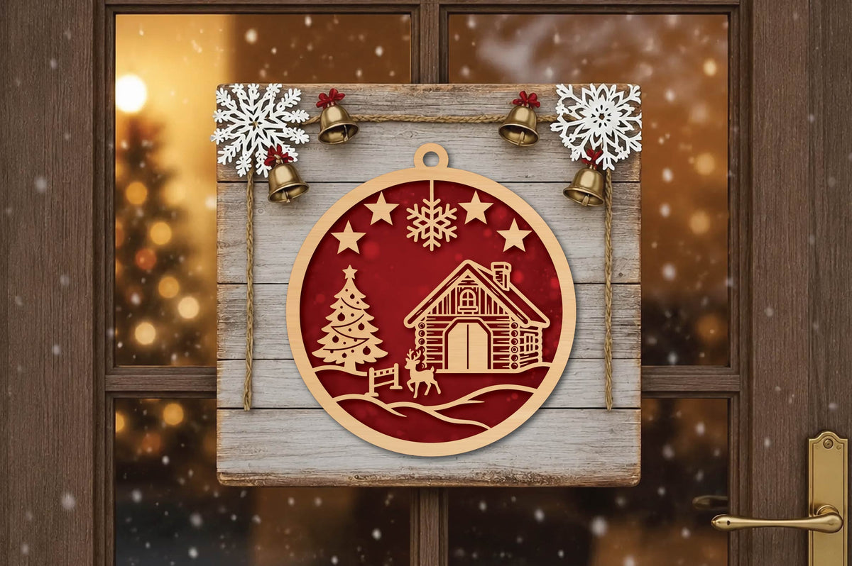 Deer Cabin Christmas Ornament Laser Cut SVG