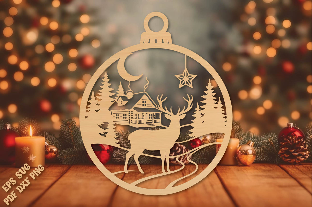 Deer Cabin Christmas Ornament SVG