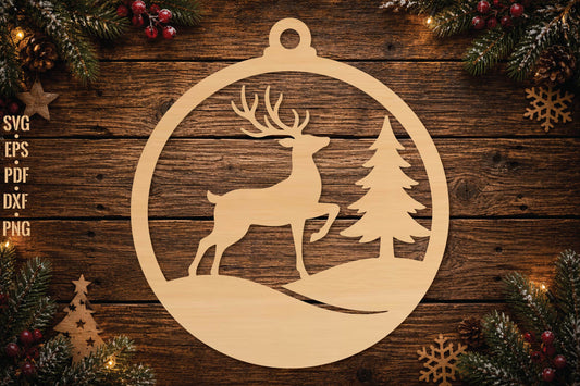 Deer Christmas Ornament Laser Cut SVG, Reindeer Christmas Tree Ornament Cut File, Winter Decor
