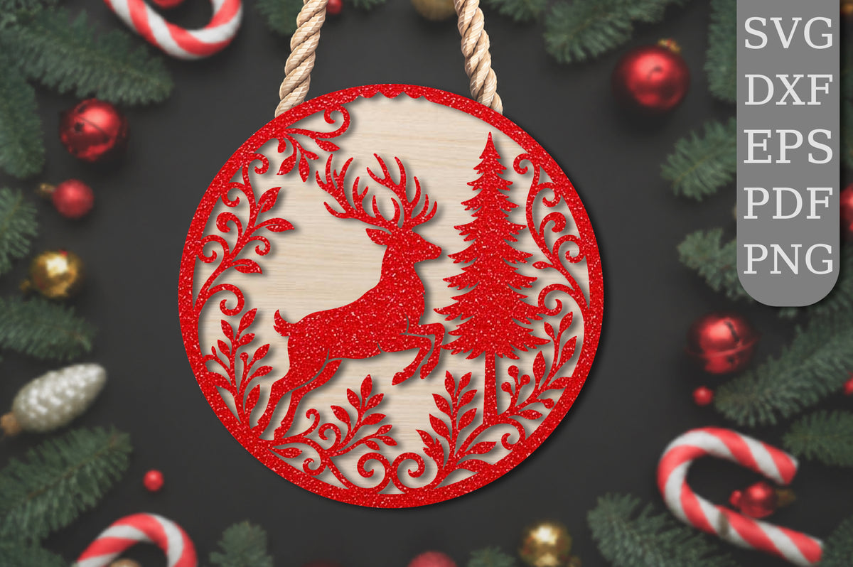 Deer Christmas Ornament Laser Cut SVG