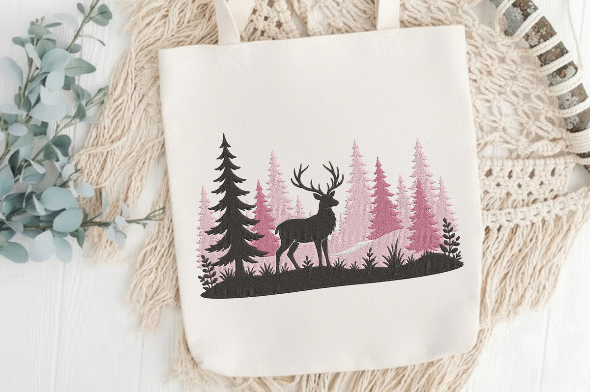 Deer Embroidery Design – Elegant Deer Machine Embroidery Pattern, Cute Woodland Animal & Nature Embroidery Design