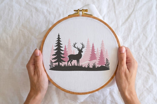 Deer Embroidery Design – Elegant Deer Machine Embroidery Pattern, Cute Woodland Animal & Nature Embroidery Design