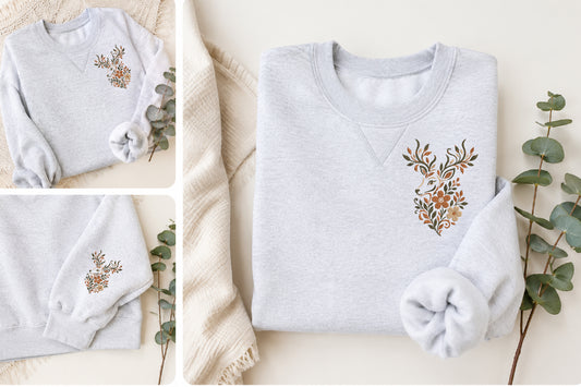 Deer Floral Head Embroidery Design