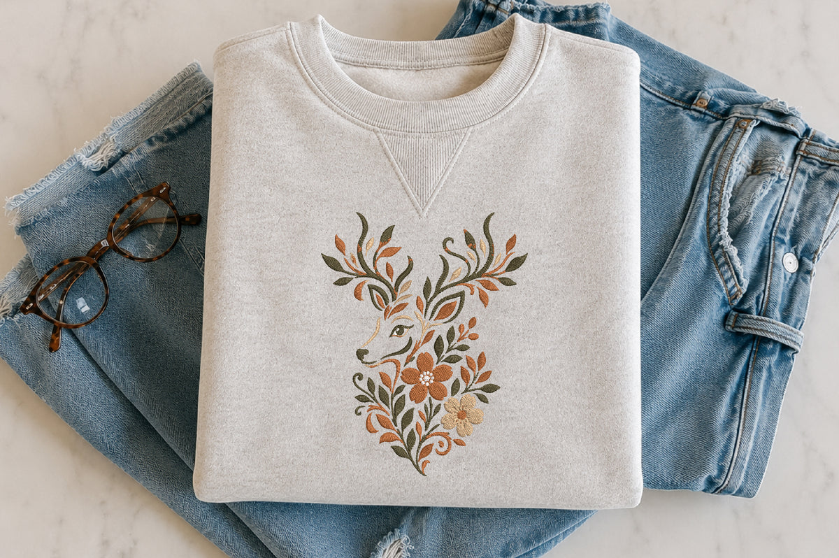 Deer Floral Head Embroidery Design