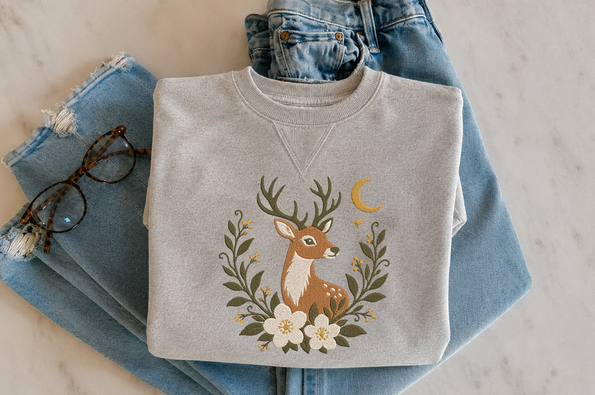 Deer Floral Moon Embroidery Design