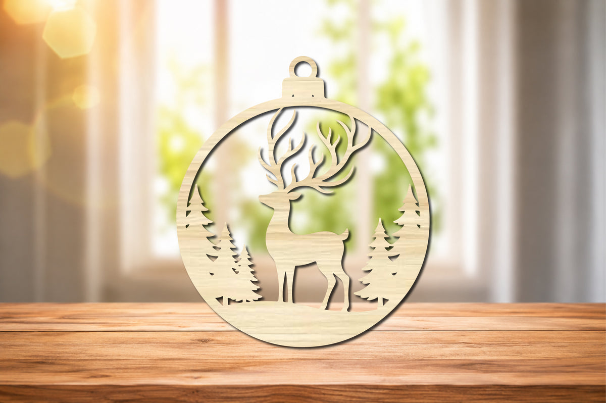 Deer Forest Circle Ornament Laser Cut SVG