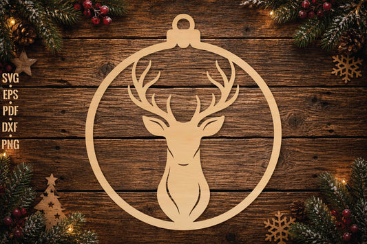 Deer Head Christmas Ornament Laser Cut SVG, Reindeer Head Ornament Cut File, Woodland Holiday Decor
