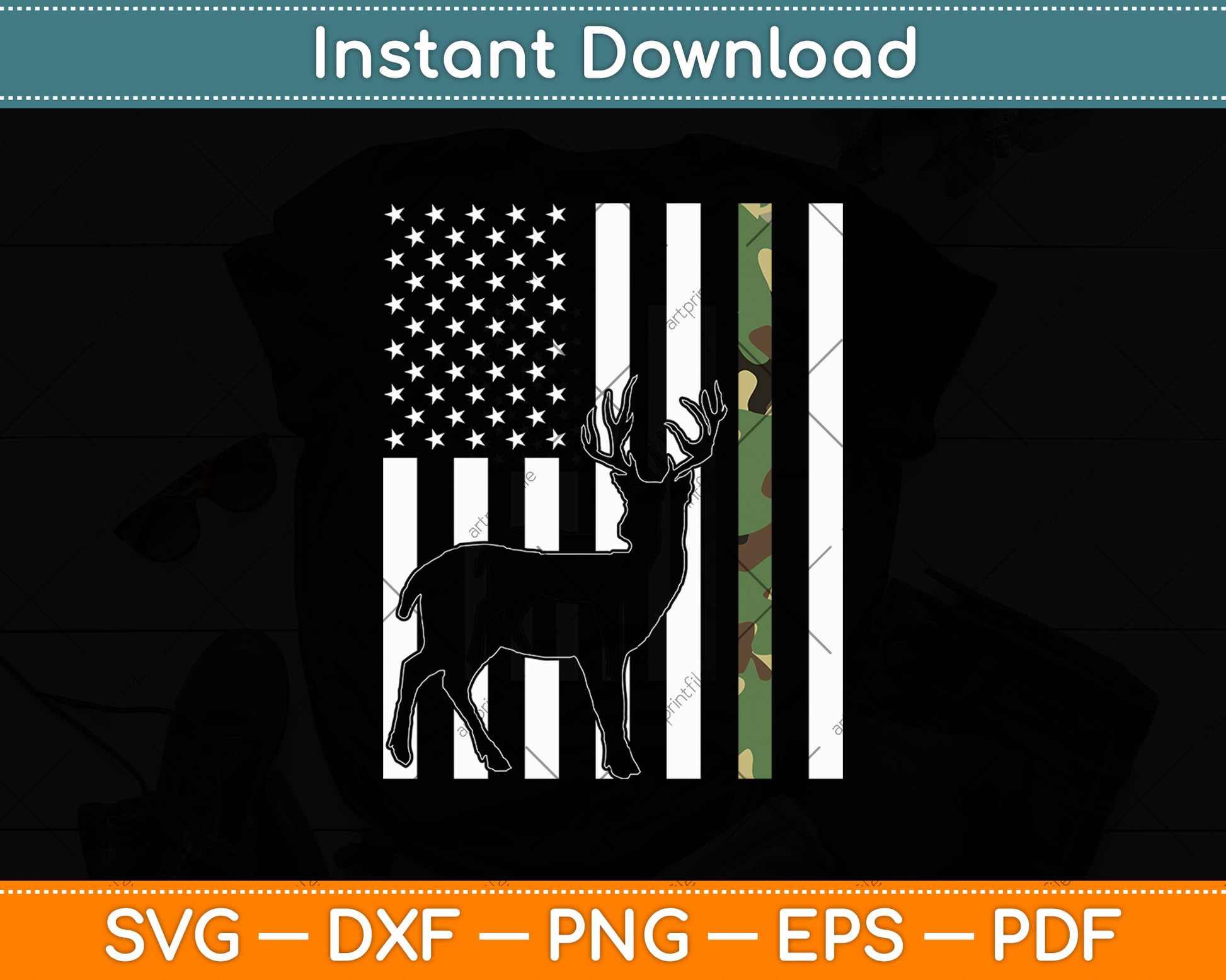 American Flag Deer Hunting Svg Digital Cutting File