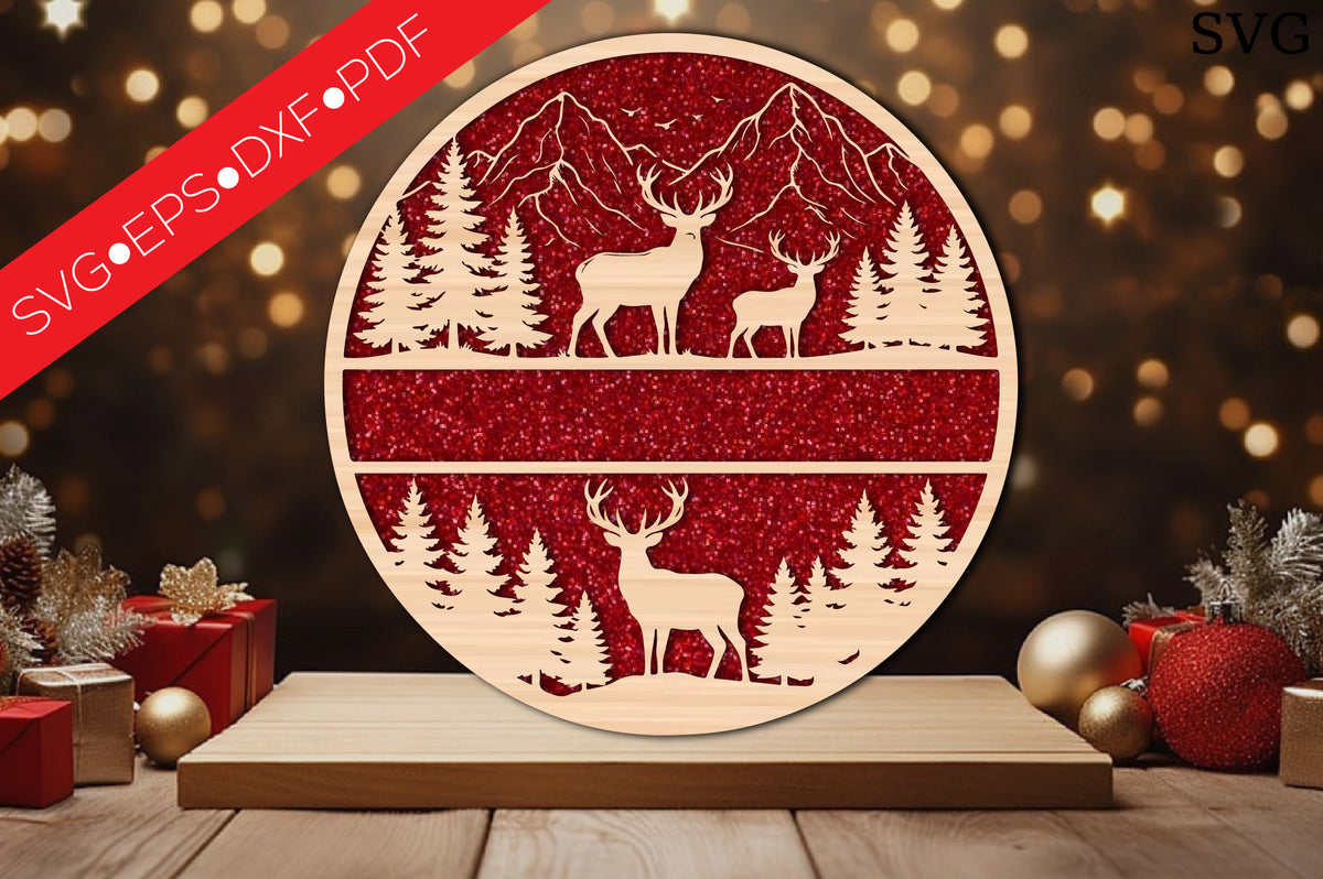 Deer Mountain Christmas SVG Laser Cut