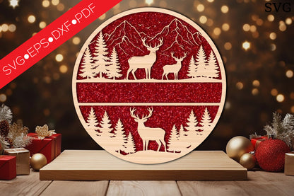 Deer Mountain Christmas SVG Laser Cut