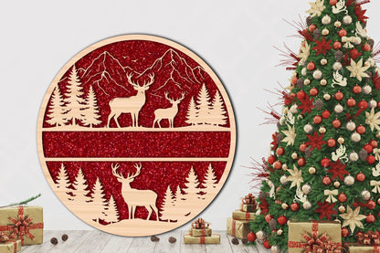 Deer Mountain Christmas SVG Laser Cut