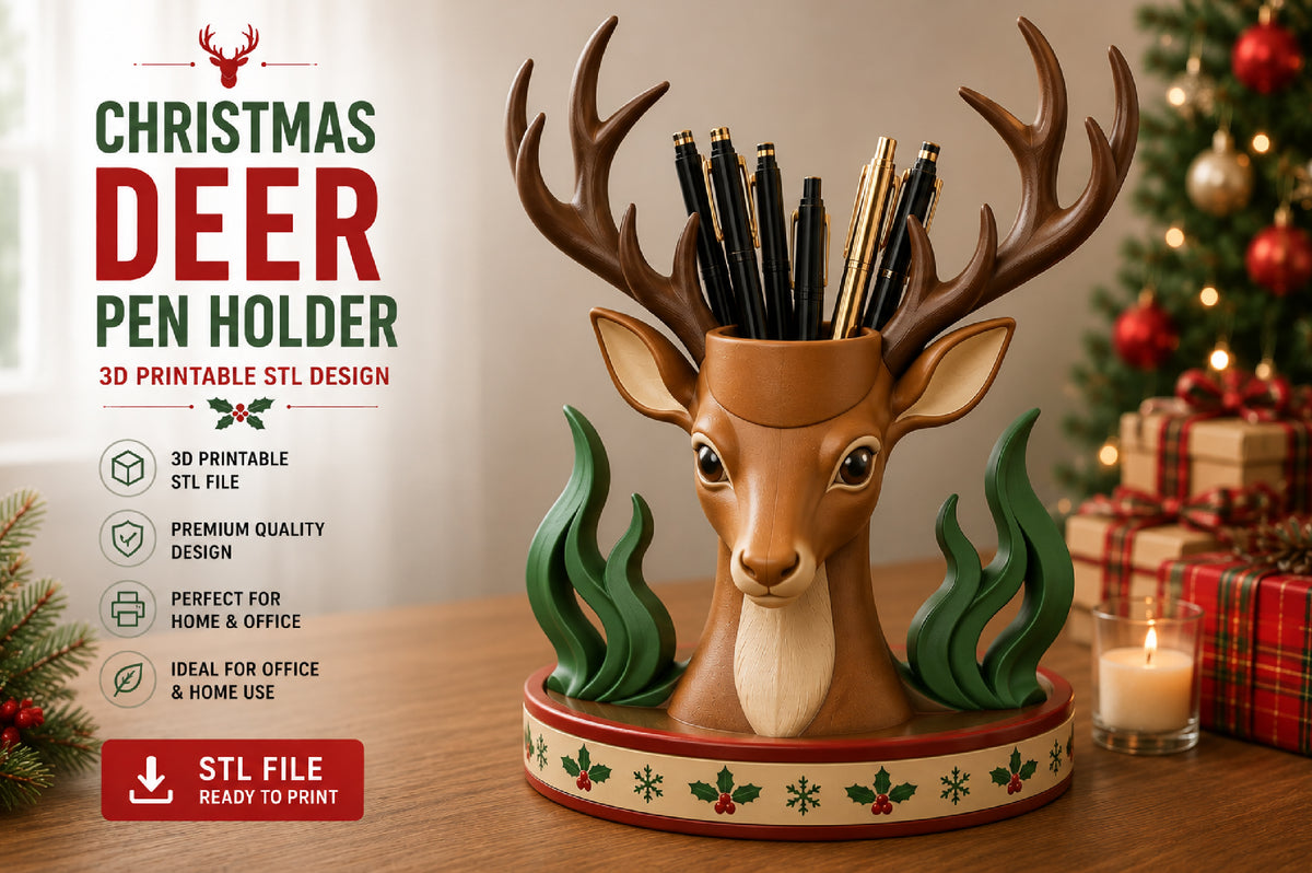 Deer Pen Holder 3D STL Design