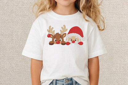 Deer and Santa Christmas Embroidery Design – Cute Santa & Reindeer Machine Embroidery Pattern, Festive Christmas Holiday Embroidery Design