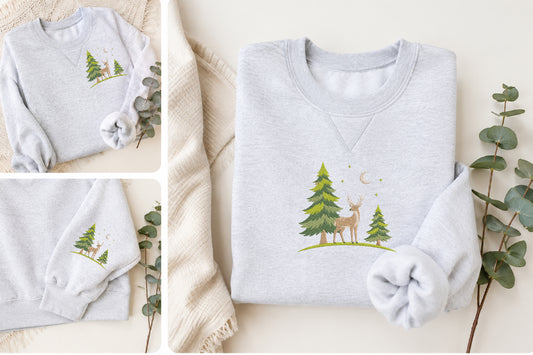 Deer in Pine Forest Embroidery Design