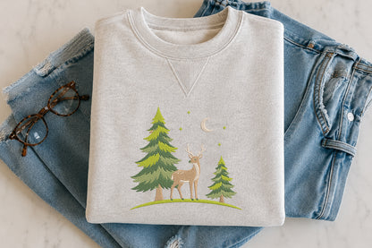 Deer in Pine Forest Embroidery Design