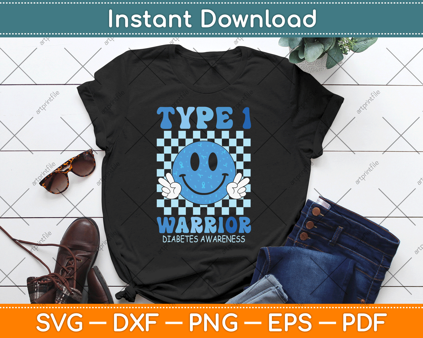 Diabetes Awareness Toddler Ribbon T1D Warrior Support Squad SVG Digital Cutting File