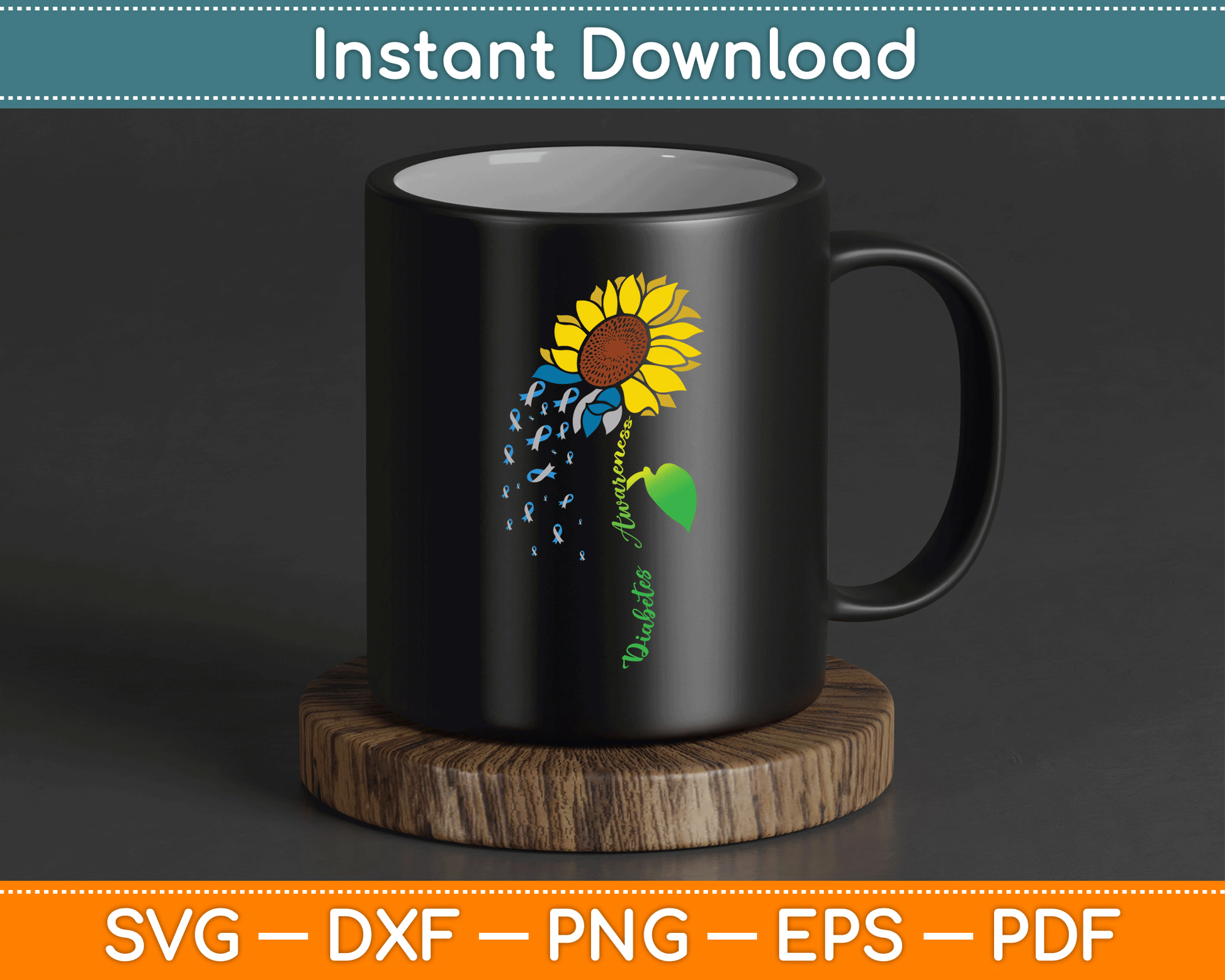 Diabetes Sunflower Type 1 Type 2 SVG Digital Cutting File