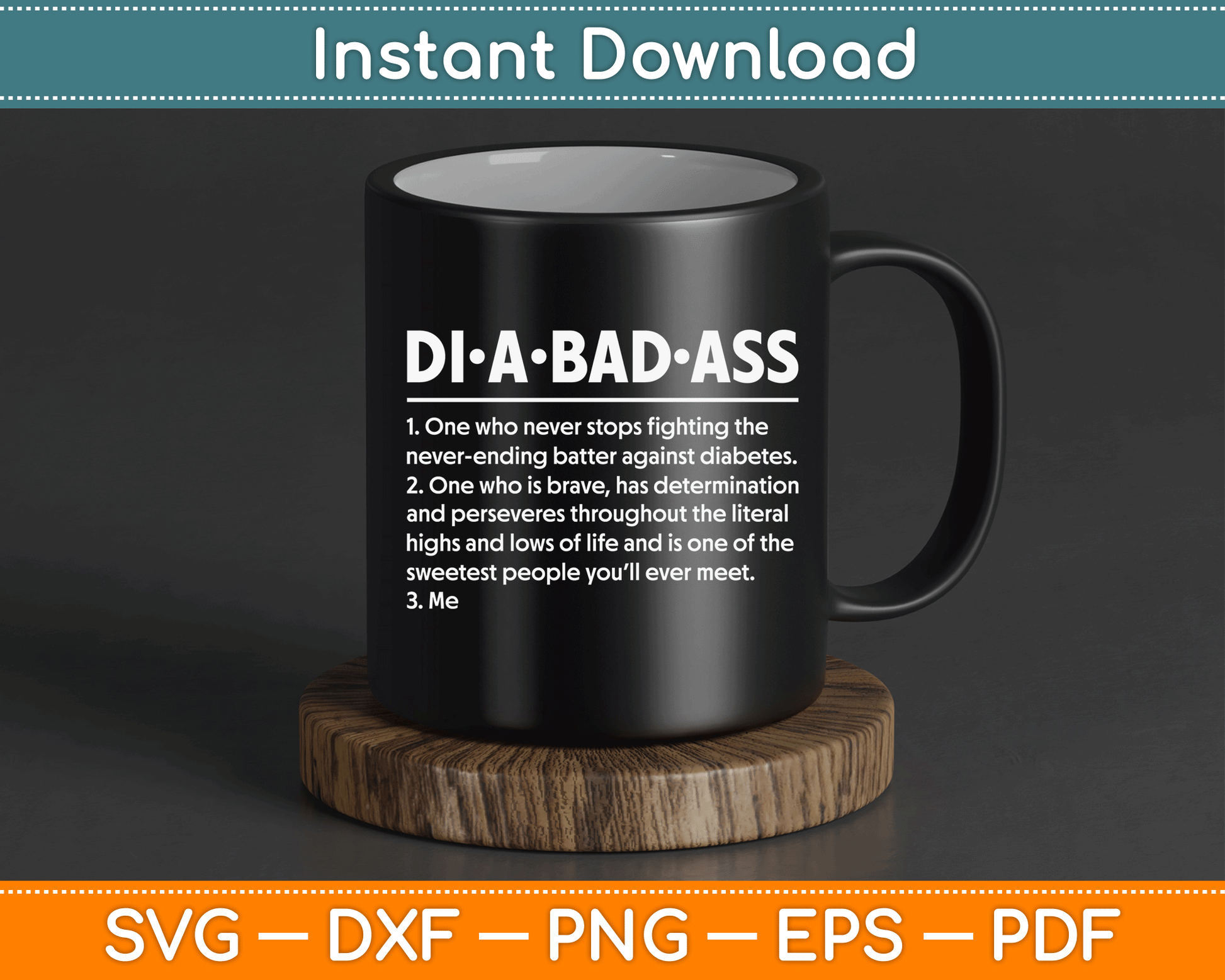 Diabetic Diabetes Fighter Patient Diabadass Definition SVG Digital Cutting File
